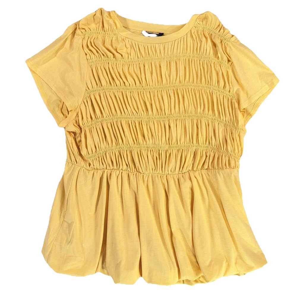 Smocked Babydoll Top Women's Plus Size 26 Yellow Short Sleeve Spring Cottagecore